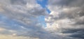 Panoramic blue morning sky with white cloud, nature background Royalty Free Stock Photo