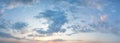 Panoramic blue sky with clouds and sunshine background Royalty Free Stock Photo