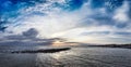 Panoramic blue sunset on Roman coast at Ostia Lido, with the intense sky the calm sea and a relaxing atmosphere