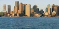 Panoramic of Boston Harbor and the Boston skyline at sunrise as seen from South Boston, Massachusetts, New England