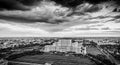 Panoramic Bucharest city skyline in Romania, black and white version Royalty Free Stock Photo