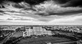 Panoramic Bucharest city skyline in Romania, black and white version Royalty Free Stock Photo