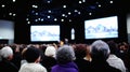 Panoramic business conference hundreds attendees, modern convention center photography perfect for corporate events, conference Royalty Free Stock Photo