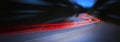 Panoramic - Cars light trails at night in a curve road Royalty Free Stock Photo