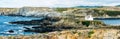 Panoramic of church on the rocks of a cliff by the ocean