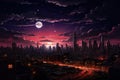 Panoramic City night landscape. Generate Ai