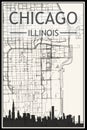 Panoramic city skyline poster with streets network of CHICAGO, ILLINOIS Royalty Free Stock Photo