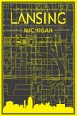 Panoramic city skyline poster with streets network of LANSING, MICHIGAN Royalty Free Stock Photo