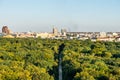 Panoramic city view of Berlin, viewfrom the top of the Berlin Victory Column in Tiergarten, Berlin, with modern skylines and green Royalty Free Stock Photo