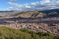 Panoramic City view of Cusco from Sacsayhuaman ruins in the hills, Peru, South America Royalty Free Stock Photo