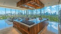 Panoramic city views from a modern kitchen Royalty Free Stock Photo