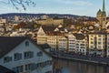 Panoramic of city of Zurich and Limmat River, Switzerland