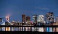 Panoramic cityscape of business district in Osaka city, Japan at night Royalty Free Stock Photo