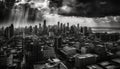 Panoramic cityscape at dusk: modern architecture, no people, monochrome skyline generated by AI Royalty Free Stock Photo