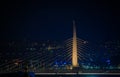 Panoramic cityscape with the Golden Horn Bridge after sunset in Istanbul Turkey Royalty Free Stock Photo