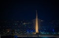 Panoramic cityscape with the Golden Horn Bridge after sunset in Istanbul Turkey Royalty Free Stock Photo