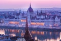 Panoramic cityscape of Hungarian parliament building on the Danube river. Colorful sunrise in Budapest, Hungary Royalty Free Stock Photo