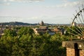Panoramic cityscape view of Rome with historic architecture and green trees under blue sky Royalty Free Stock Photo