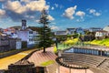 Panoramic cityscape view to Municipality and central square Of Ribeira Grande, Sao Miguel, Azores, Portugal. Central square of Royalty Free Stock Photo