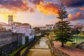 Panoramic cityscape view to Municipality and central square Of Ribeira Grande, Sao Miguel, Azores, Portugal. Central square of Royalty Free Stock Photo