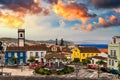 Panoramic cityscape view to Municipality and central square Of Ribeira Grande, Sao Miguel, Azores, Portugal. Central square of Royalty Free Stock Photo