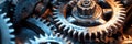 Panoramic Close-Up of Interlocking Industrial Gears - High-Contrast Lighting Royalty Free Stock Photo