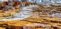 Panoramic Close up of Jupiter and Mound Terraces at Mammoth Hot Springs in Yellowstone National Park