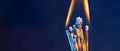 Panoramic closeup of a group of matches burning on isolated background Royalty Free Stock Photo