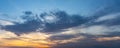 Panoramic cloudscape of dramatic blue sky and clouds at twilight