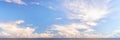 Panoramic cloudscape over sea at bright sunny day