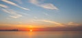 Panoramic cloudy horizon background. Ogange sunset sky and sea Royalty Free Stock Photo