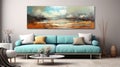 Panoramic Coastal Landscapes: Sky-blue And Brown Oil Painting On Large Canvas