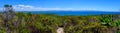 Panoramic coastal sea view at summit of walking track Beecroft Head, Abrahams Bosom Reserve, Jervis Bay, NSW, Australia