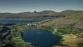 Panoramic coastline of island Eysturoy at village Eidi on the Faroe Islands Royalty Free Stock Photo