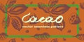 Brown label for cocoa beans with Cacao beans pattern seamless with cocoa bean hand drawn illustrations.