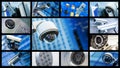 Panoramic collage of closeup security CCTV camera or surveillance system Royalty Free Stock Photo