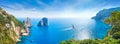 Panoramic collage with famous Faraglioni Rocks, Marina Piccola and Monte Solaro on Capri Island, Italy Royalty Free Stock Photo