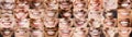 Panoramic collage of multiethnic people white smiles