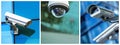 Panoramic collage of security CCTV camera or surveillance system Royalty Free Stock Photo