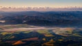 Panoramic colorful landscape of fields, meadows and mountains, High Tatras, Slovakia