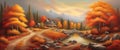 Panoramic Countryside landscape in autumn, banner autumn landscape mountains and maple trees fallen with yellow Royalty Free Stock Photo