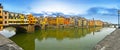 A panoramic daytime view of famous ponte vecchio bridge on the arno river florence Royalty Free Stock Photo