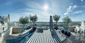 Panoramic 360 degrees aerial view of Madrid skyline from a central city rooftop, Spain