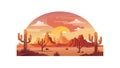 Panoramic Desert Sunset: Cacti & Rugged Mountains, vector design Generative AI Royalty Free Stock Photo
