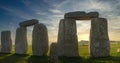 Panoramic Detail of Stonehenge Arches at Sunrise from Inside the Circle of Stones Royalty Free Stock Photo