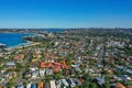 Panoramic drone aerial view over Freshwater, Queenscliff and Manly in the Northern Beaches area of Sydney, Australia Royalty Free Stock Photo