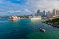 Panoramic drone aerial view over Opera House and Circular Quay Royalty Free Stock Photo