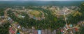 Panoramic drone shot of houses from top which is located in Felda Air Tawar 4, Kota Tinggi, Johor, Malaysia. Royalty Free Stock Photo