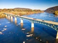 Panoramic drone view of the bridge over the Potomac River near Harpers Ferry in West Virginia, USA Royalty Free Stock Photo