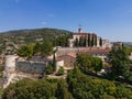Panoramic drone view of the western part of the historic castle on a hill (colle Cidneo) in the city of Brescia